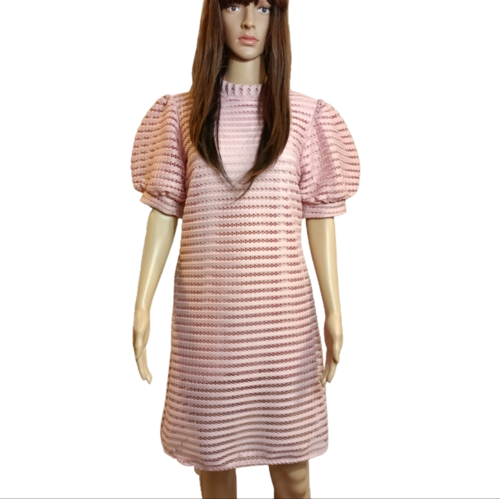 Maikaew | Harajuku Pastel Pink Lace Dress with Puffed Sleeves | Size Medium